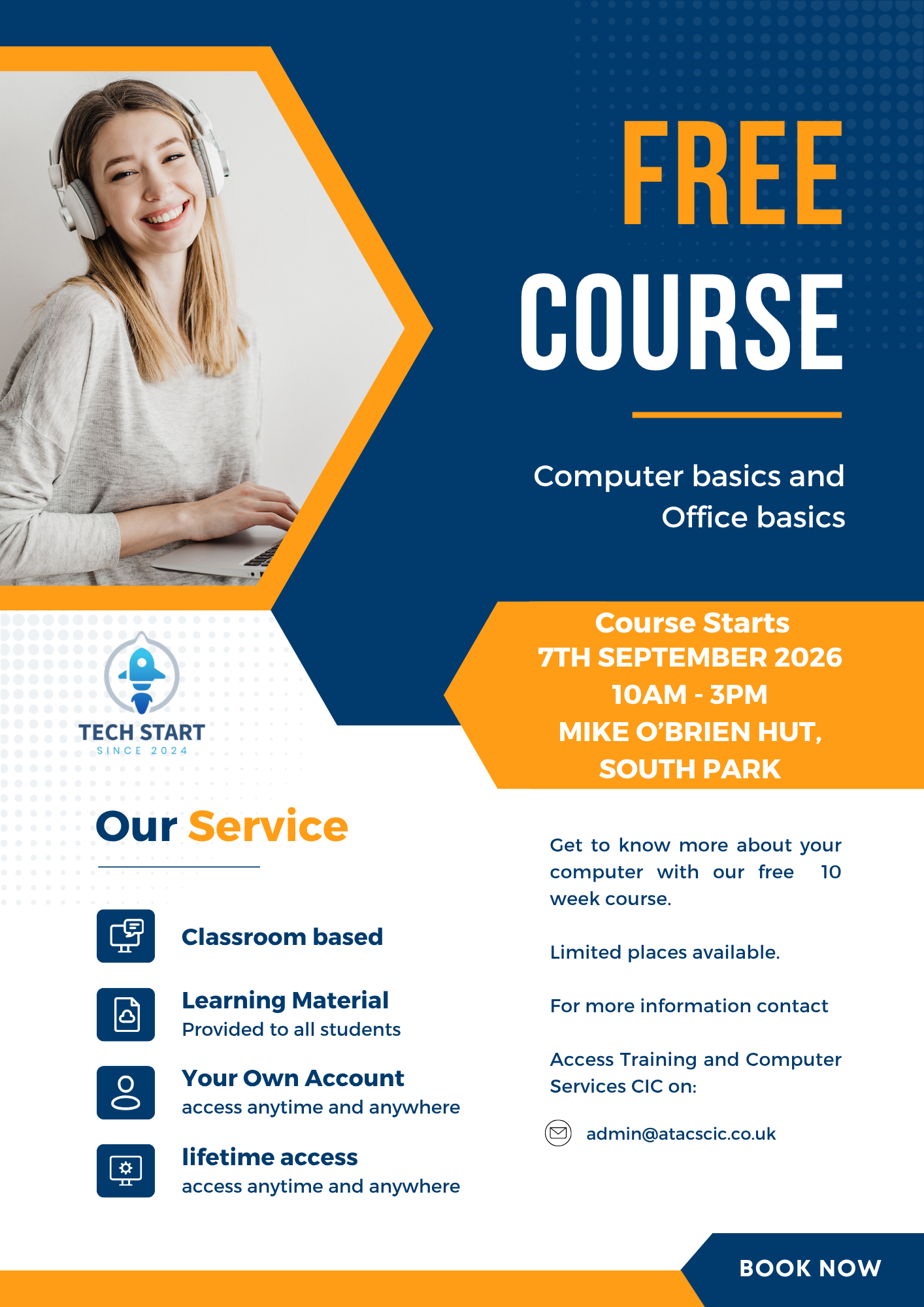 Free computer basics course, starts 7th September 2026, Mike o'Brien hut in South park, Bootle